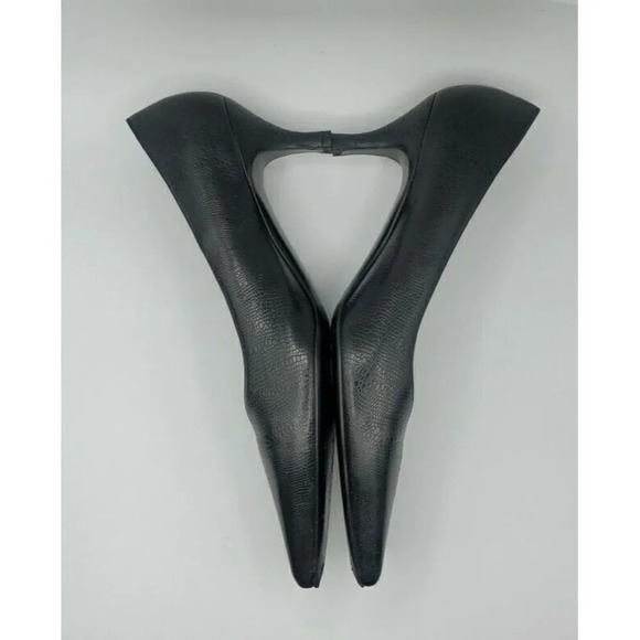 SALVATORE FERRAGAMO Black Leather Croc Point Toe Pumps Womens Kitten Heel 10B - Picture 7 of 12